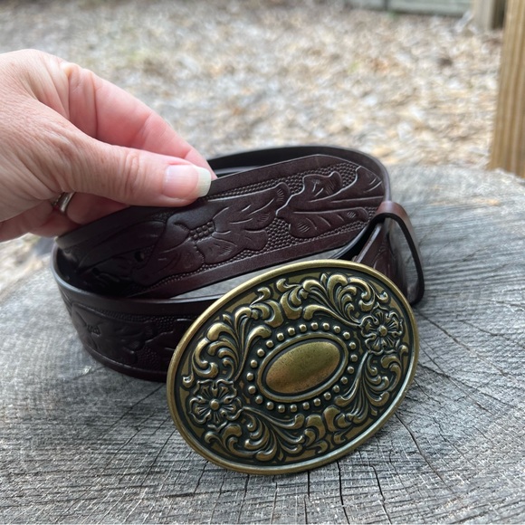 Express Western Style Genuine Leather Dark Brown Belt - Picture 1 of 8